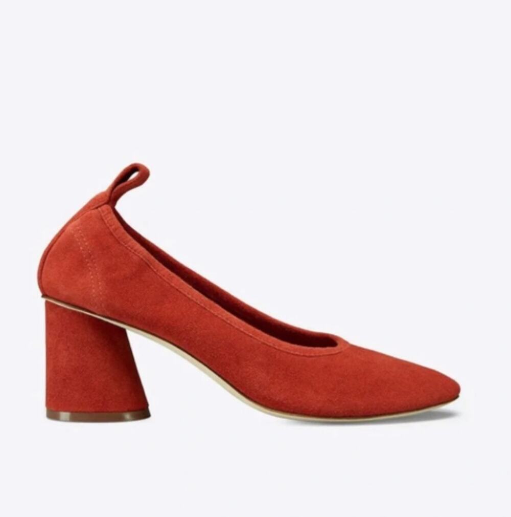 Tory Burch Therese Burnt Orange Suede Block Heel Pumps Size 7